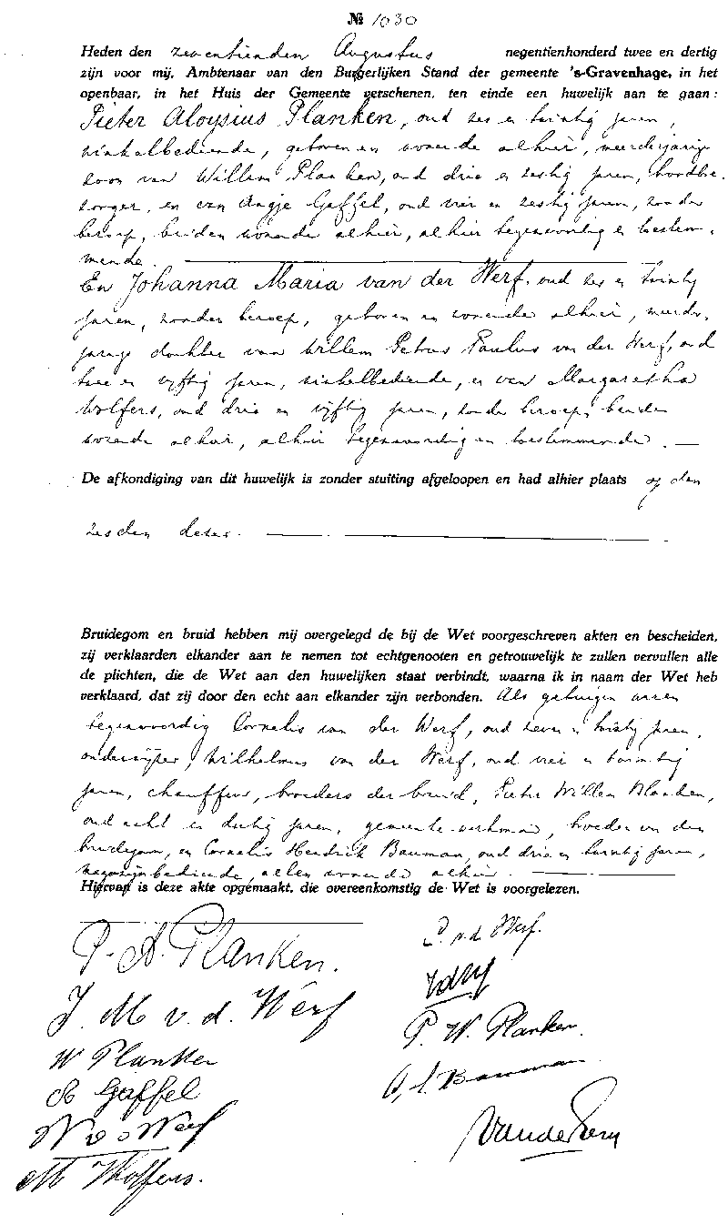 19320817 huw akte 1030 Pieter A Planken - Johanna M vd Werf